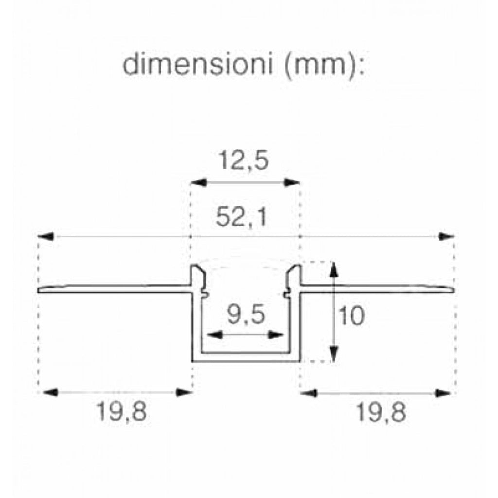 V-TAC VT-8102 Profilo in Alluminio Colore Silver per Strip LED ad Incasso per Cartongesso (Max l: 9,5mm) Copertura Satinata 2000 x 52,1mm - SKU 3360