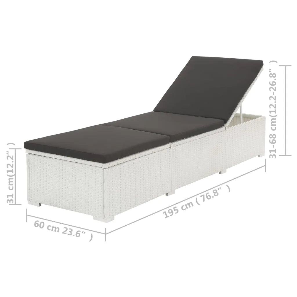 Lettino Prendisole | Sdraio da giardino | Lettino da sole con Cuscino in Polyrattan Bianco