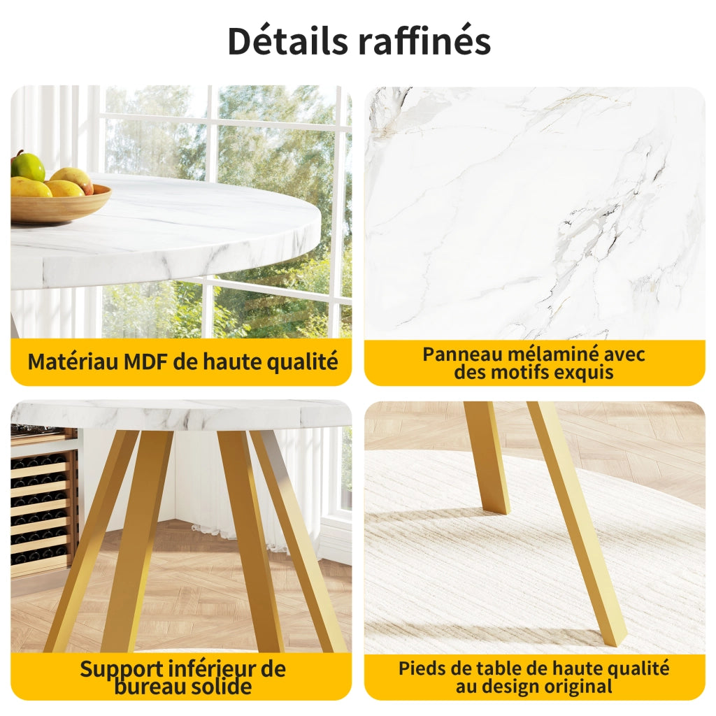 Tavolo da pranzo per 4 persone con 4 sedie in MDF e metallo sedute in velluto moderno bianco oro per cucina