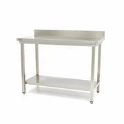 Tavolo in Acciaio Inox - 160 x 60cm - Altezza Regolabile - con Schienale e Ripiano di Stoccaggio