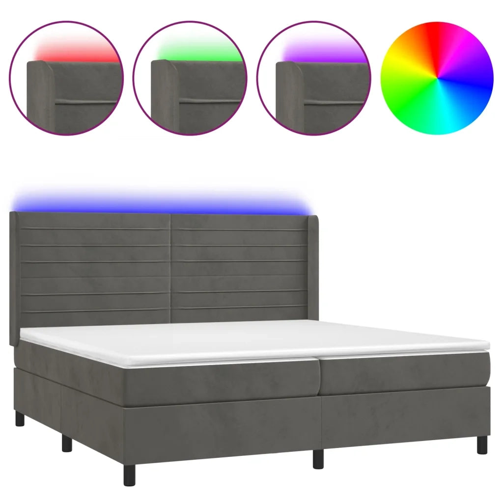 Letto a Molle con Materasso e LED Grigio Scuro 200x200 cm 3139644