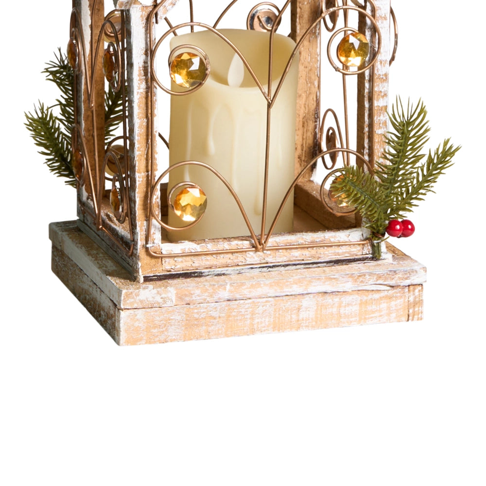 Lanterna LED in legno di abete marrone chiaro Decorazione natalizia tradizionale fatta a mano