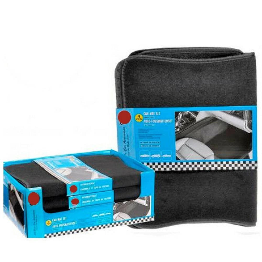 Trade Shop - Set 4 Tappetini Per Auto In Moquette Nera Antiscivolo Protezione Interni -