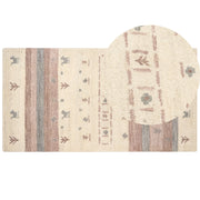 Tappeto Gabbeh in lana beige e marrone con motivo geometrico 80 x 150 cm stile boho soggiorno camera da letto