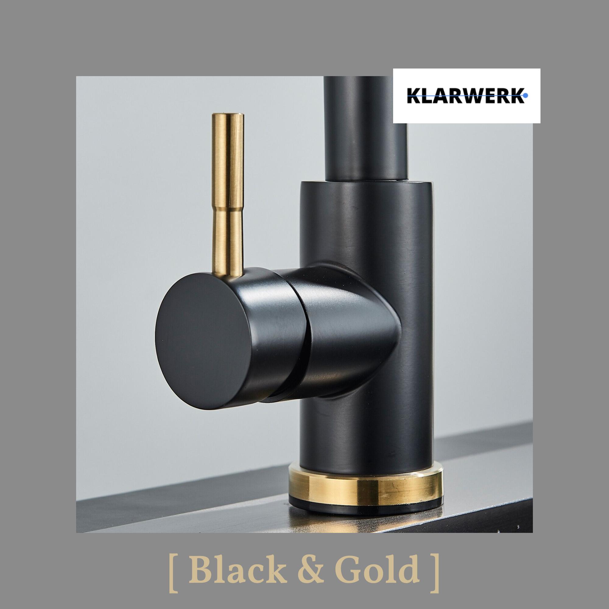 JANA | Rubinetto da cucina estensibile Premium in acciaio inossidabile oro nero | Miscelatore alto Bogo alta pressione ruotabile a 360° 2 attacchi