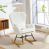 Poltrona a dondolo, con cuscino, seduta imbottita, schienale alto, 67 x 88 x 104 cm, Bianco