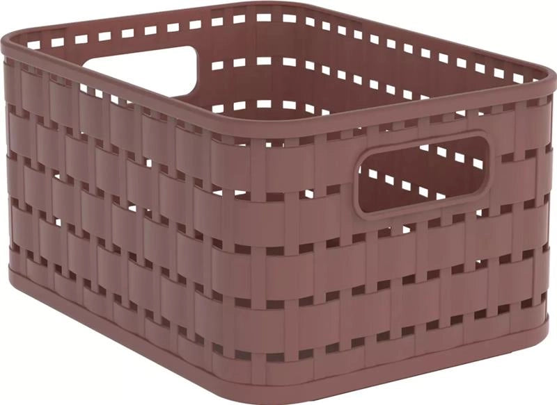 ROTHO CESTA COUNTRY MEADOW ROSE IN PLASTICA INTRECCIATO CON FORI PER MANIGLIE MULTIUSO SALVASPAZIO COLORE MARRONE 2 LT 180X14HX10 CM