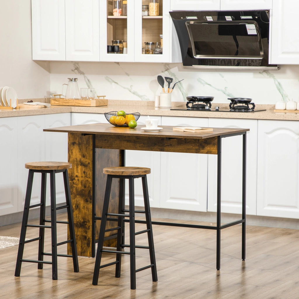 Bancone Bar Pieghevole Stile Industriale con Scaffale a 3 Ripiani, 120x76x91.4cm