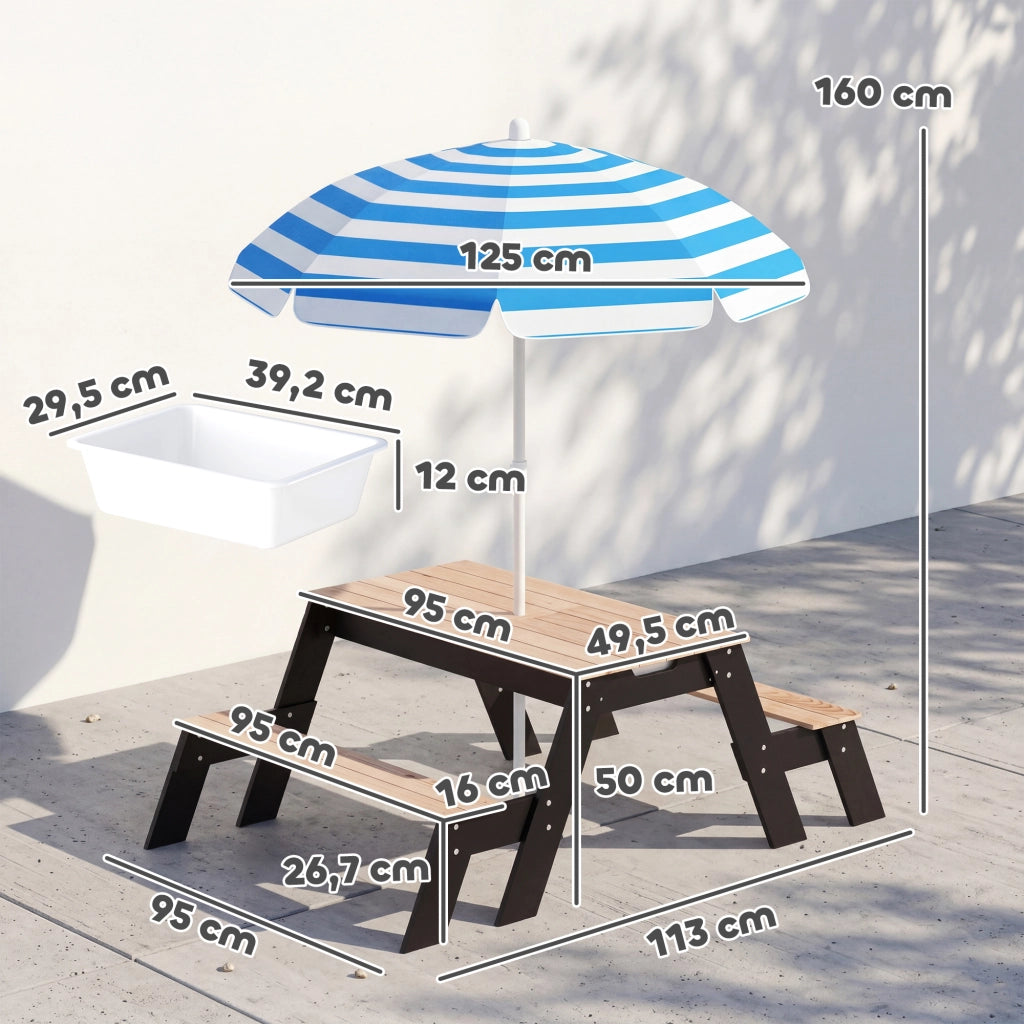 Set da Giardino per Bambini con Parasole e 2 Panche ¨C Zephmum ¨C Legno Naturale 3-6 Anni