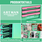 Cassettiera in acciaio con 5 cassetti impilabili, per cosmetici e ufficio, verde e rosa