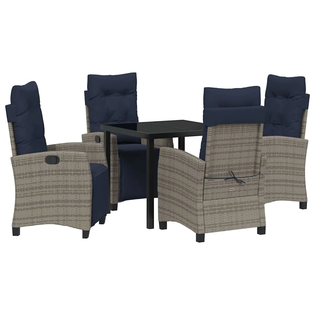 Set da Pranzo per Giardino con cuscino 5 pcs Grigio polyrattan