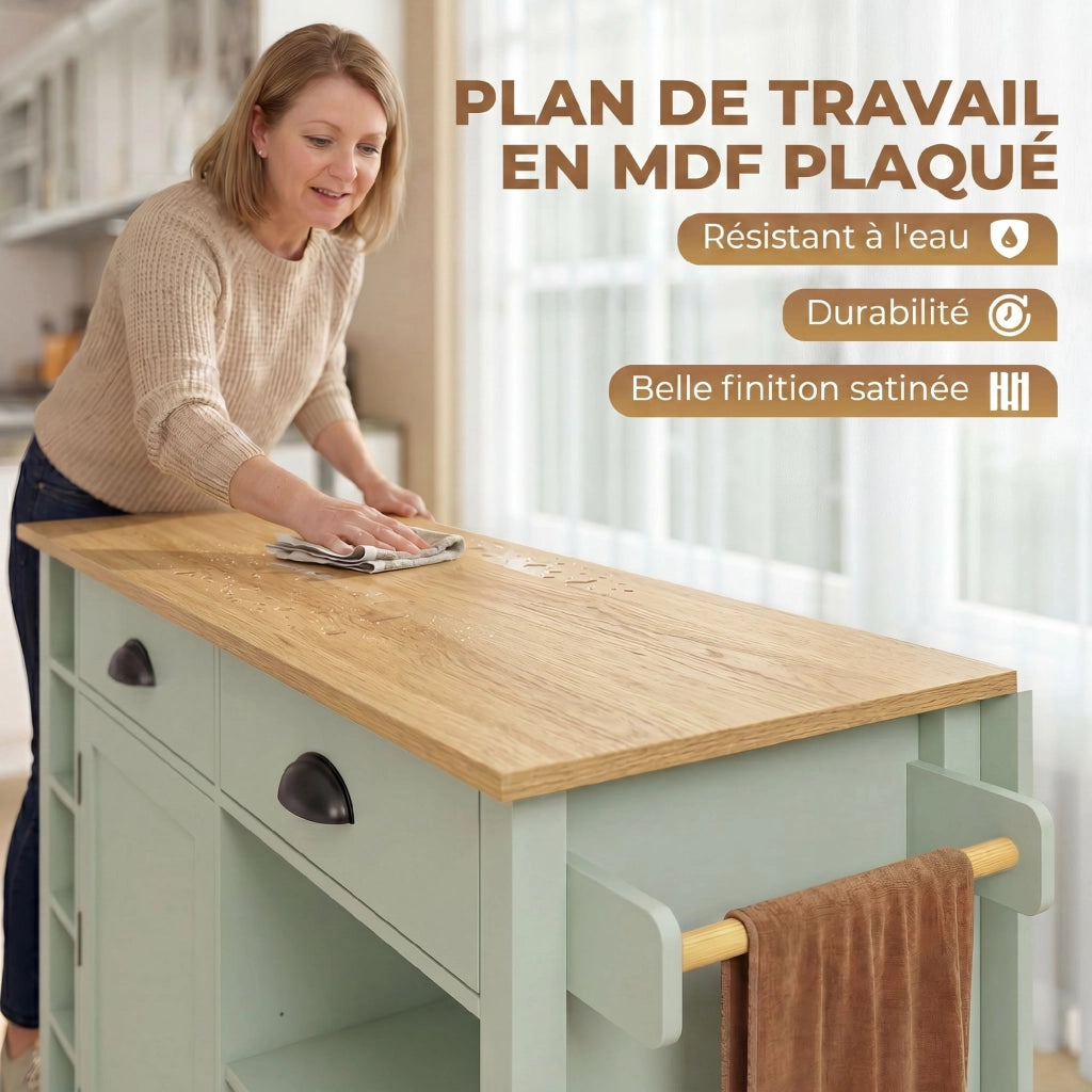 Tavolo da cucina allungabile con rotelle e cassetti ¨C zephmum ¨C verde 120x60x90 cm