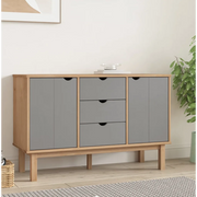 Credenza Marrone e Grigia 113,5x43x73 cm Legno Massello di Pino cod mxl 24422
