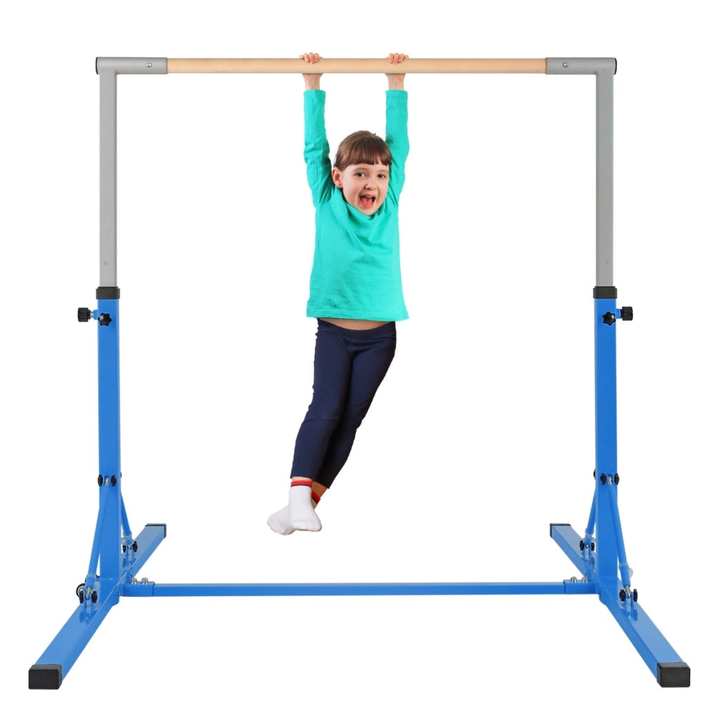 Barra ginnastica per bambini con 13 altezze regolabili portata 100kg, Attrezzatura palestra domestica Blu-Sbarre e travi da ginnastica
