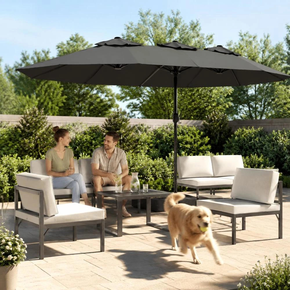 Double Parasol With LED Lights, Anthracite, 449x265 Cm