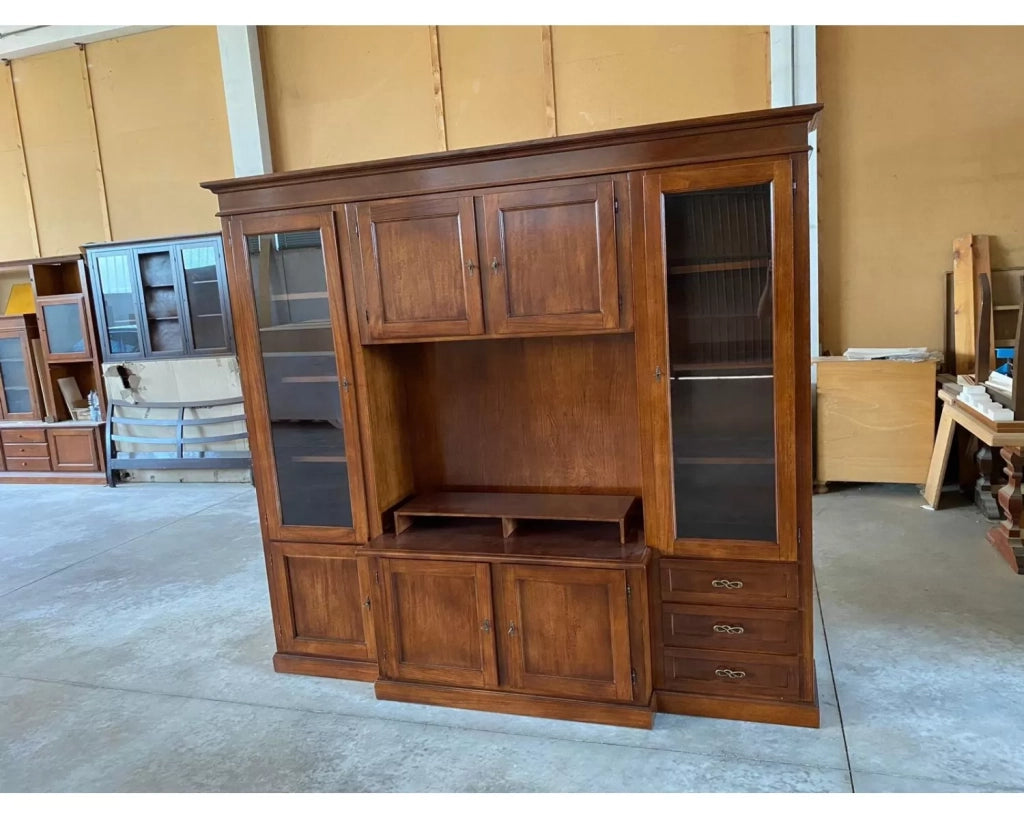 Parete attrezzata porta tv arte povera legno noce bassano 250x53x225 - Mobili 2G