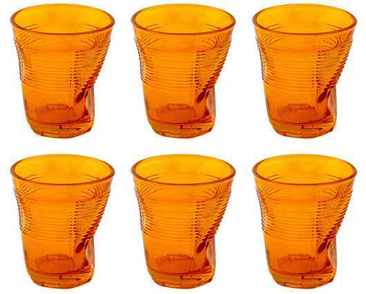 Set 6 Bicchieri Accartocciati 22 cl Ø8 cm in Vetro Pressato Kaleidos Arancioni