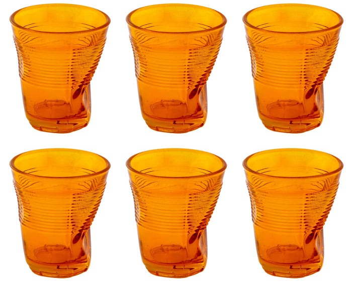Set 6 Bicchieri Accartocciati 22 cl Ø8 cm in Vetro Pressato Kaleidos Arancioni