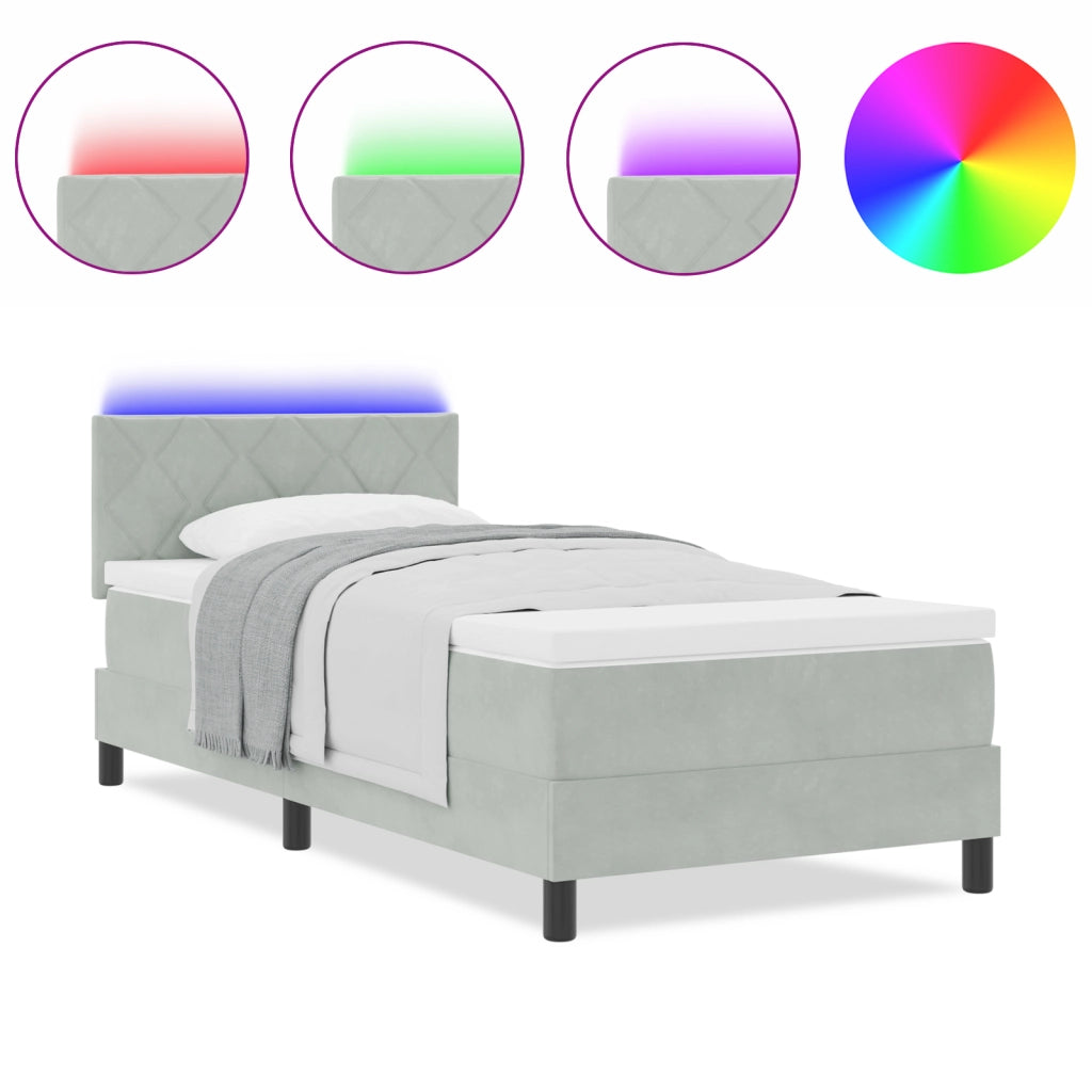 Letto a Rete con Materasso e Luce LED Grigio Chiaro 90x200 cm Velluto