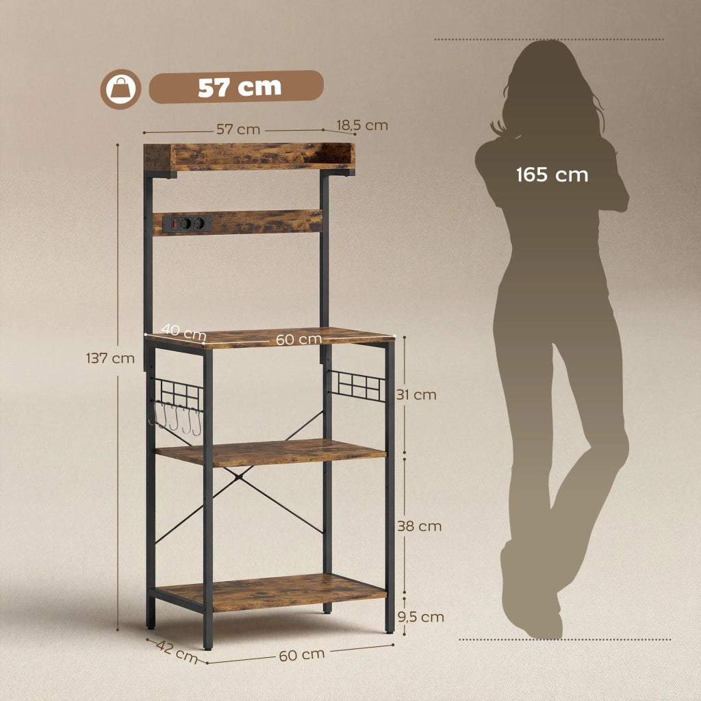 Scaffale Cucina con Prese Elettriche ¨C Xylo ¨C Legno Marrone Rustico 60x42x137 cm