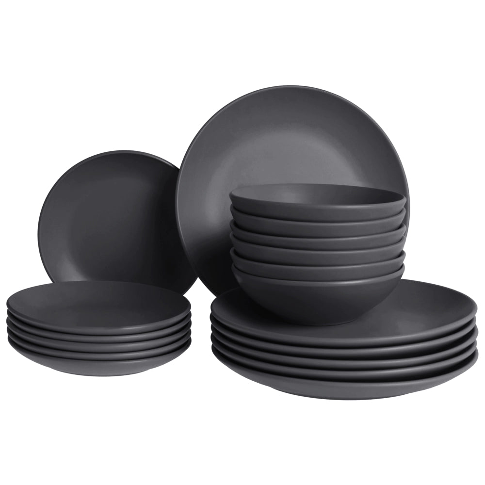 Set di 18 piatti in gres nero con finitura smaltata a mano per 6 persone cucina e sala da pranzo
