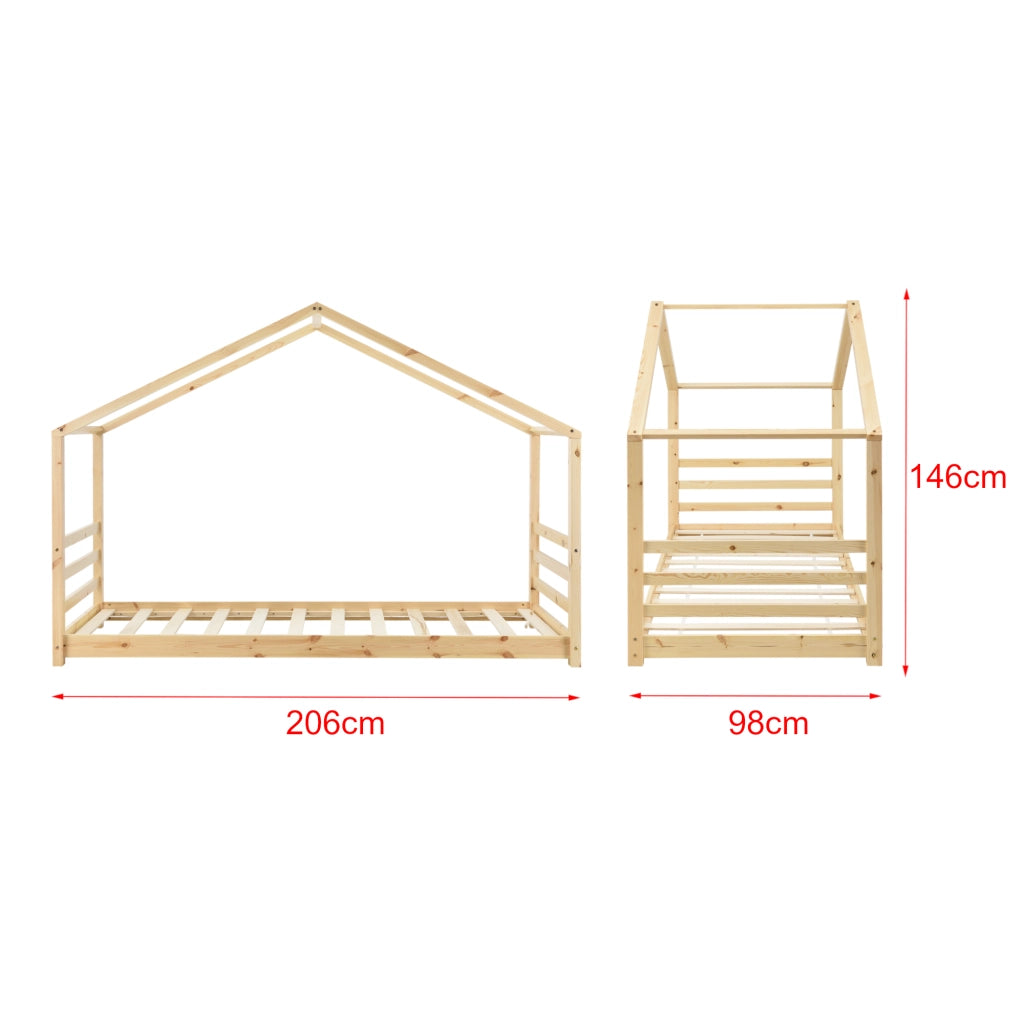 Letto a Casetta per Cameretta Vardø con Materasso 90x200 cm Legno Naturale [en.casa]