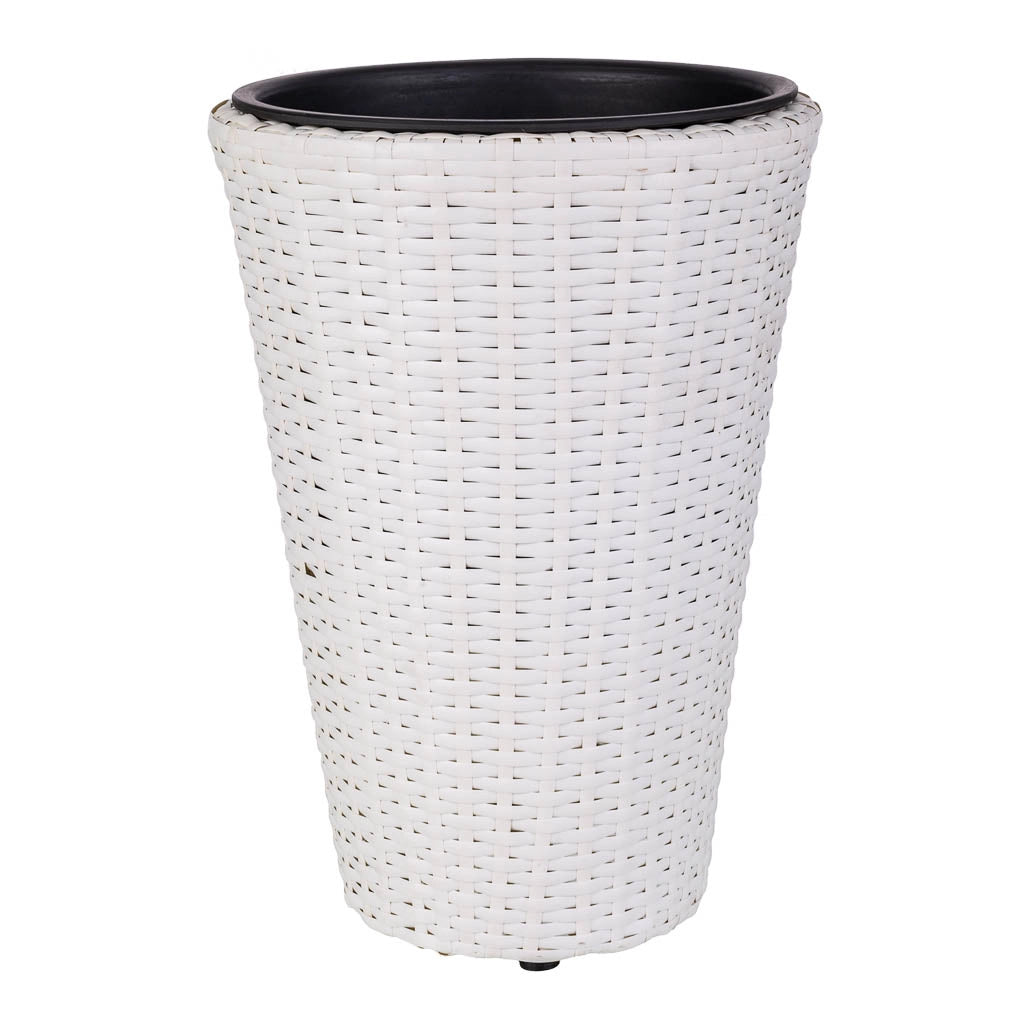 Vaso da fiori in polyrattan bianco d28x40h