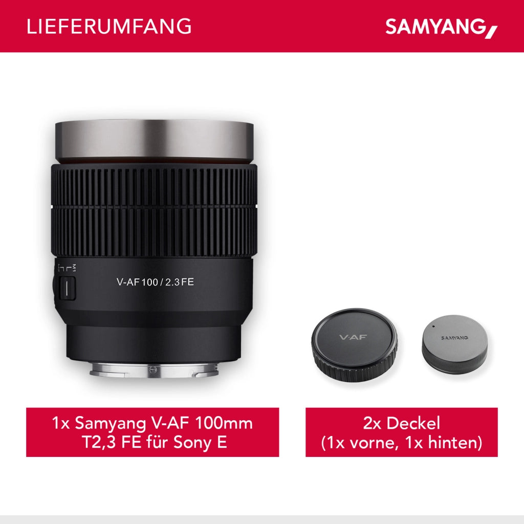 Obiettivo video V-AF 100 mm T2,3 FE compatibile con Sony E, per videocamera, con autofocus risoluzione 8K e lampada Tally, alta intensità luminosa per full-frame e APS-C