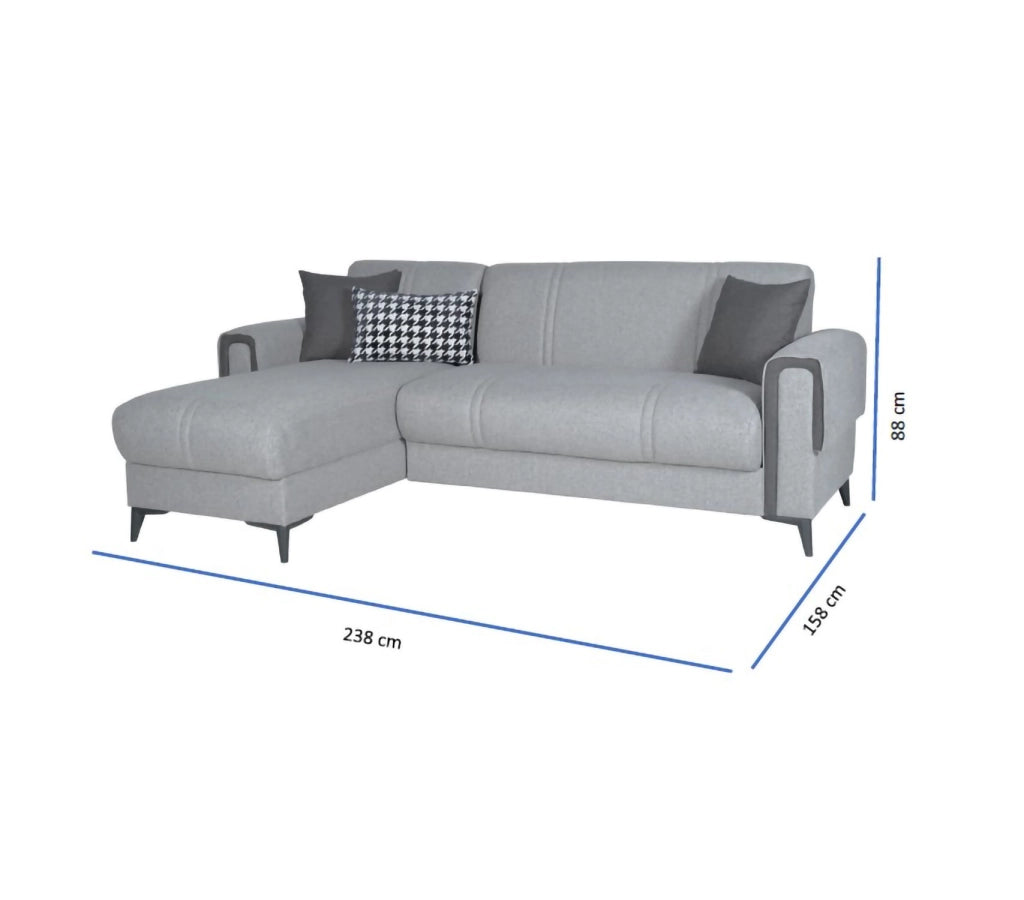 Ogna, Divano Letto con Penisola Contenitore, 238x158 cm Grigio Chiaro