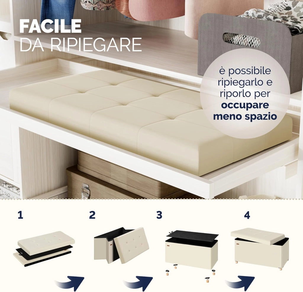 ® Panca Contenitore in Velluto con Piedini Cassapanca 76 cm Carico Max 300kg Pouf Baule Portaoggetti Soggiorno Camera da Letto Corridoio