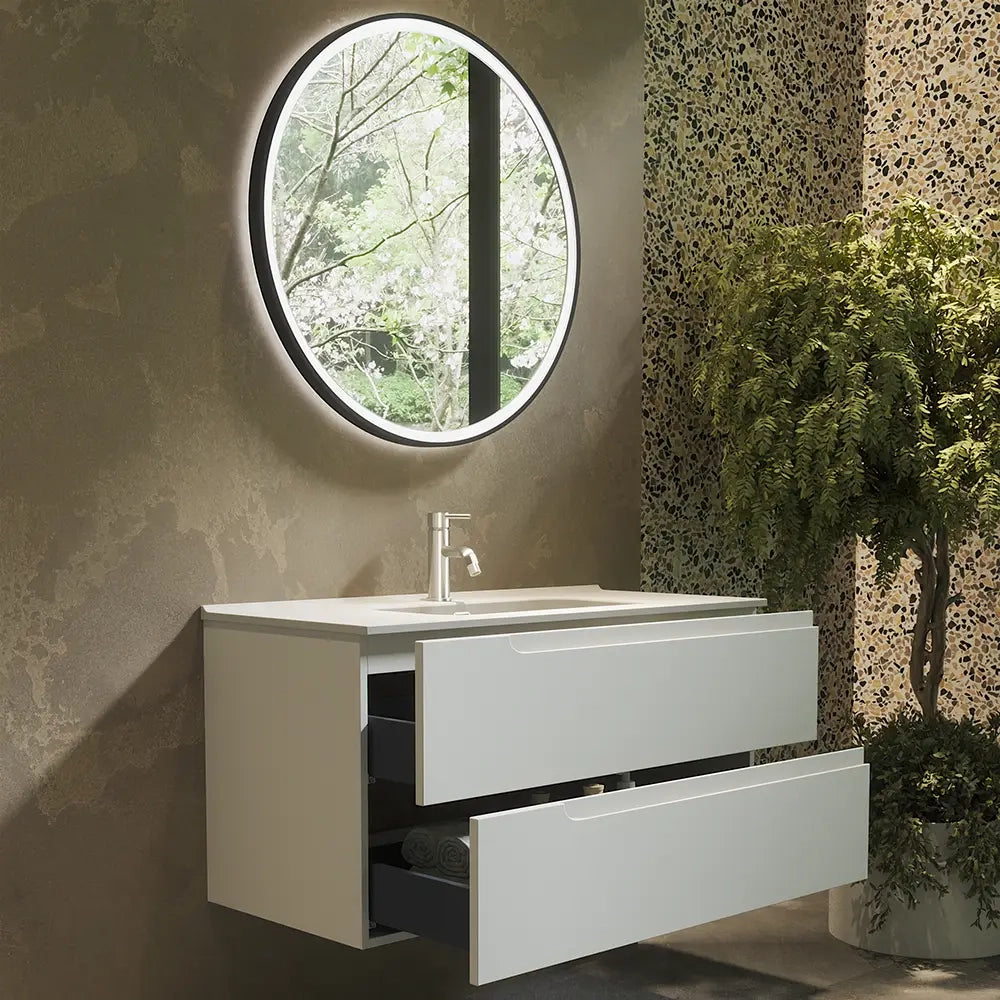 Mobile bagno sospeso 100 cm due cassetti bianco opaco con lavabo  | Moor