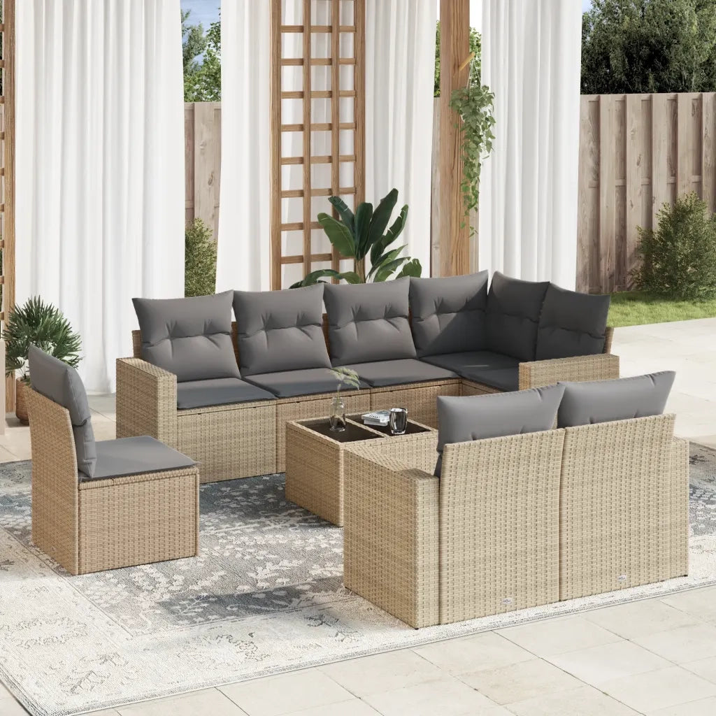 Set Divano da Giardino 9 pz con Cuscini Beige in Polyrattancod mxl 89447