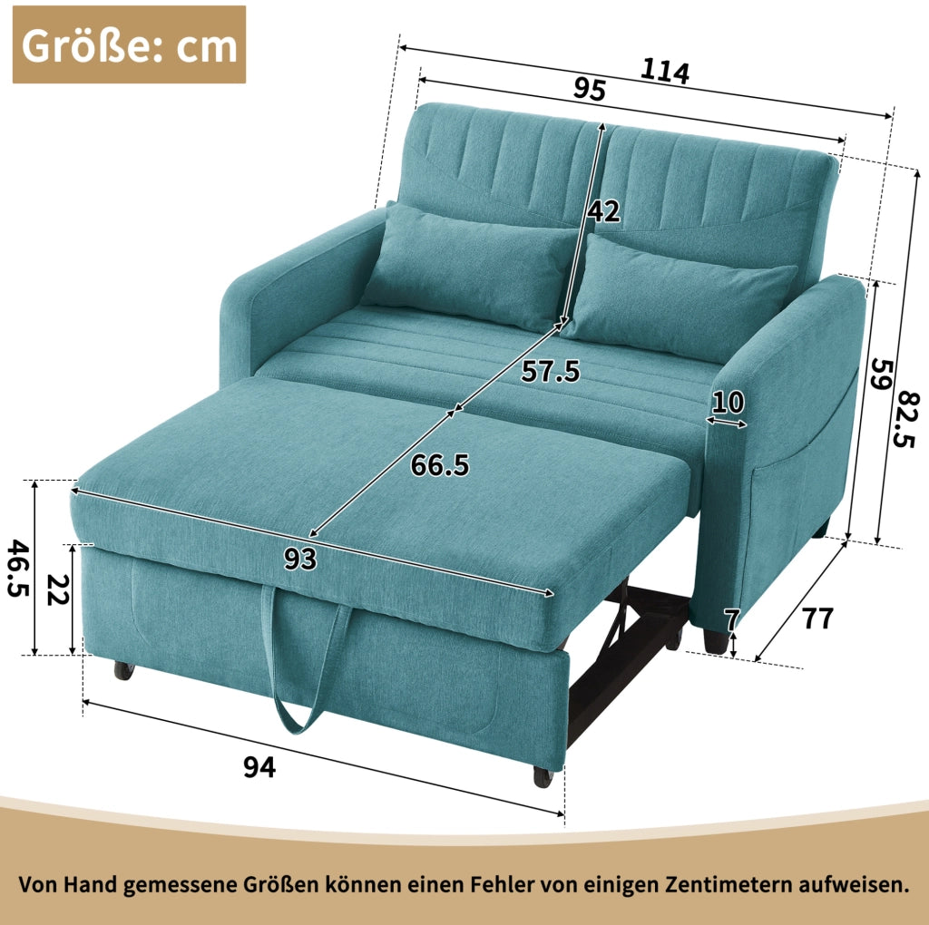 Divano letto 2 posti 166x95 cm estraibile; schienale regolabile; schiuma blu verde antico