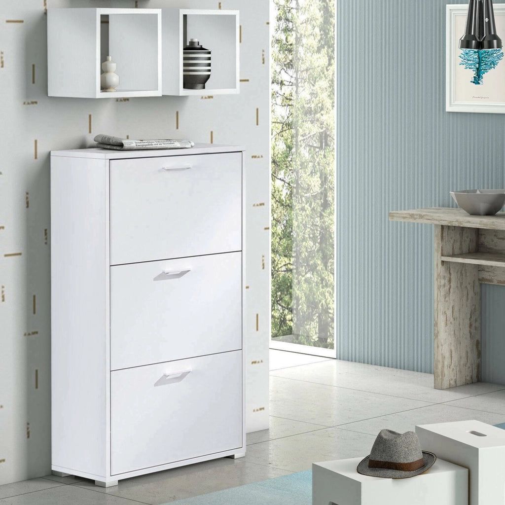 Mobile Portascarpe Axinite, Scarpiera 18 Paia Made in Italy, 67x28x112h cm Bianco