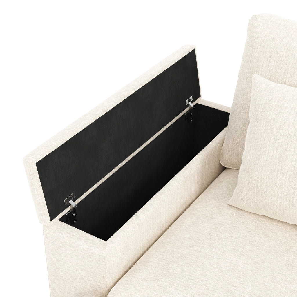 Divano modulare angolare in ciniglia con USB tipo C portabicchieri e contenitore beige