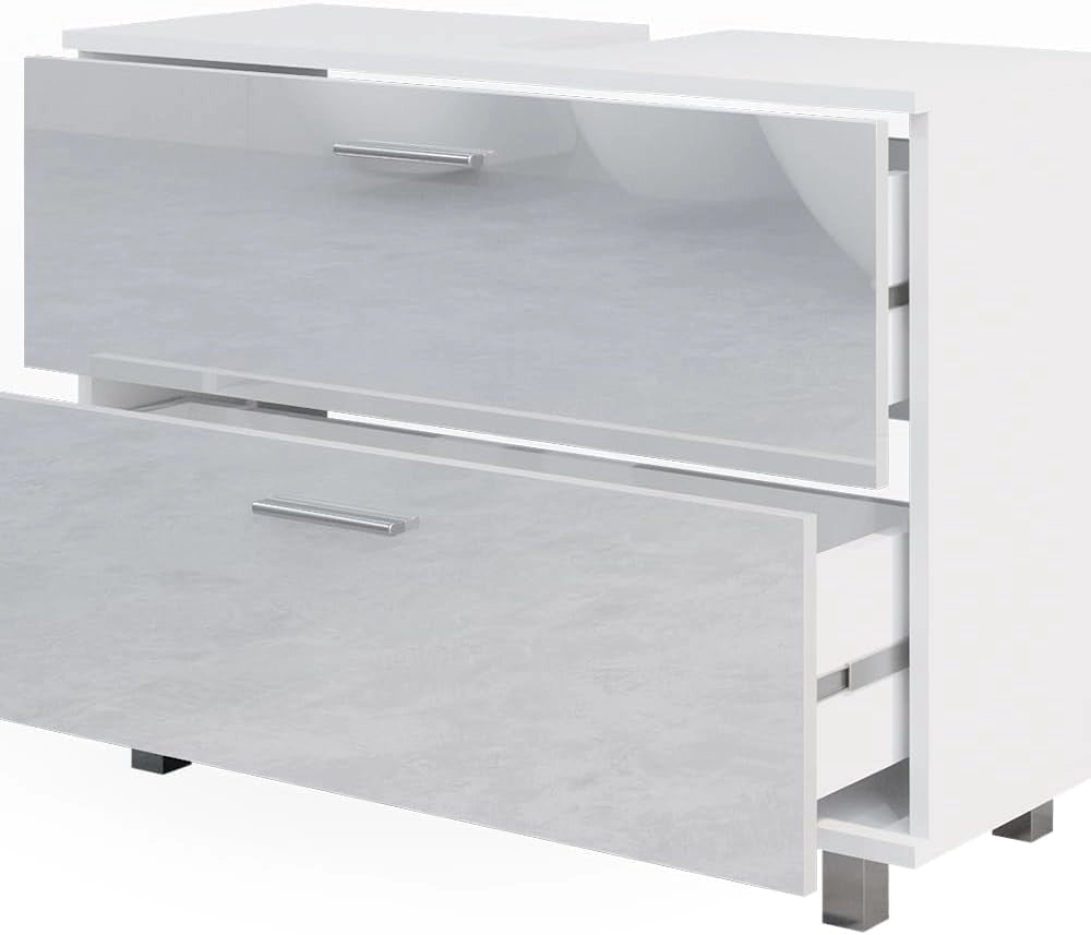 Set di mobili da bagno Ilias, Bianco lucido, 80.2 cm, composto da specchio da bagno e mobile sottolavabo