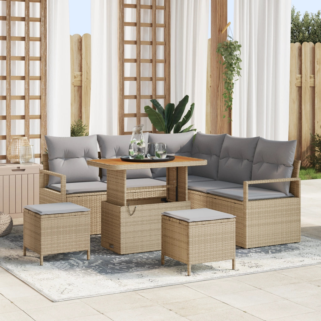 Set Divano Giardino con 8 Pezzi e Cuscini Beige in Rattan e Acacia