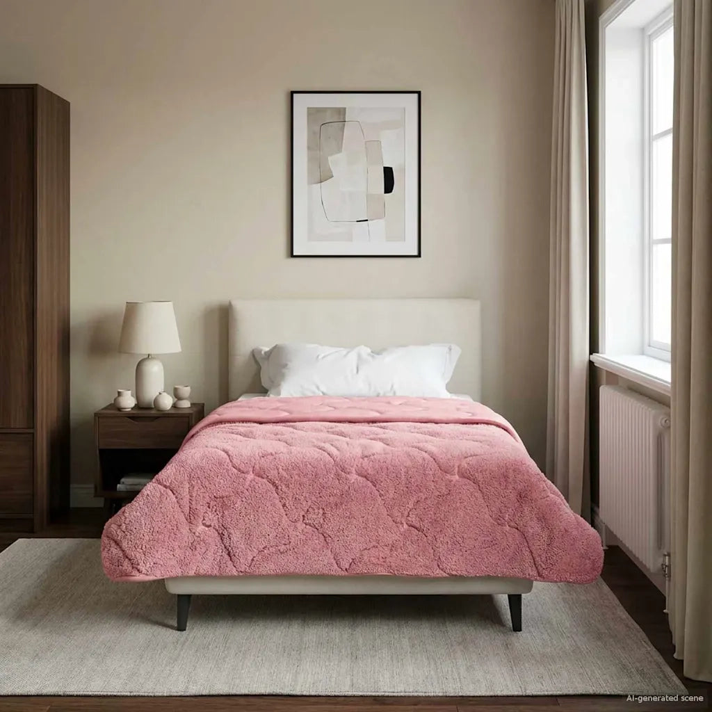 Piumone | Duvet Estivo Rosa 155 x 200 cm Microfibra e Fleece Teddy