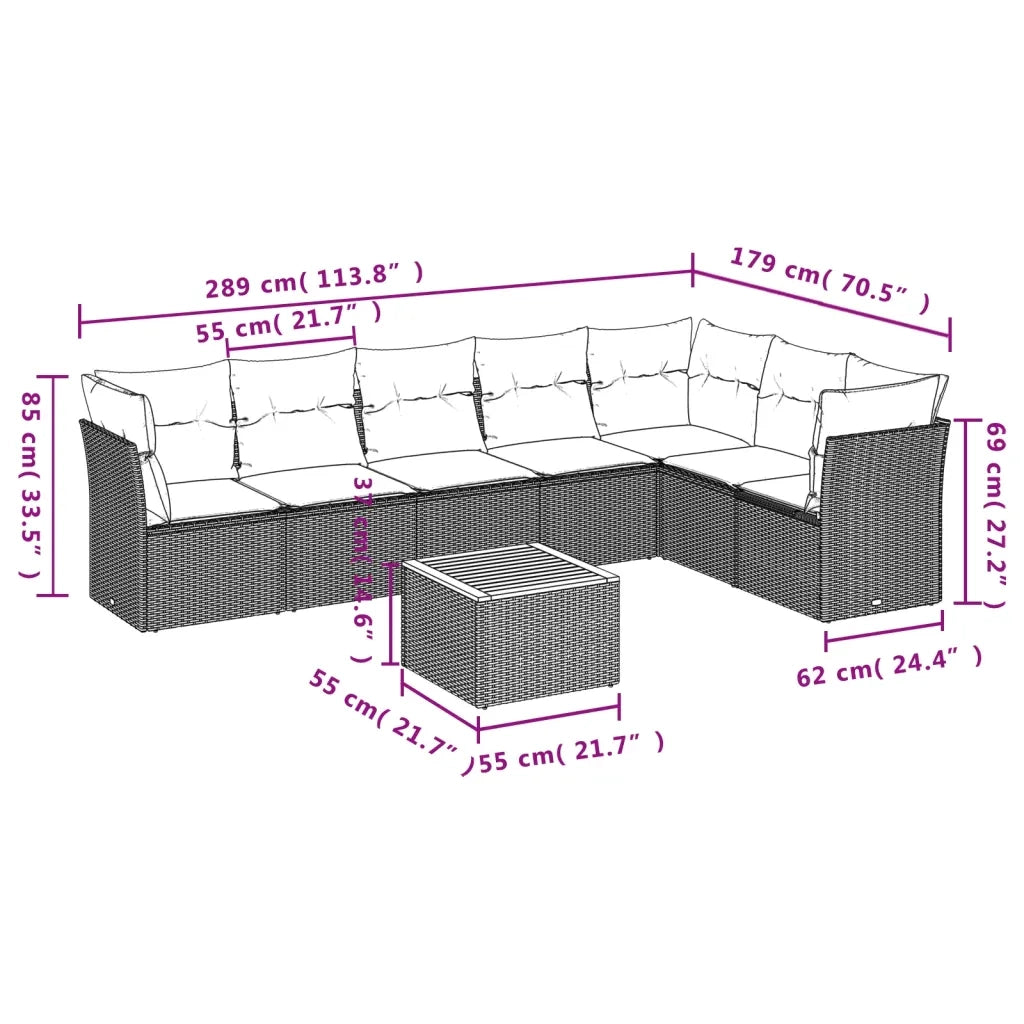 Set Divano da Giardino 8 pz con Cuscini Beige in Polyrattan