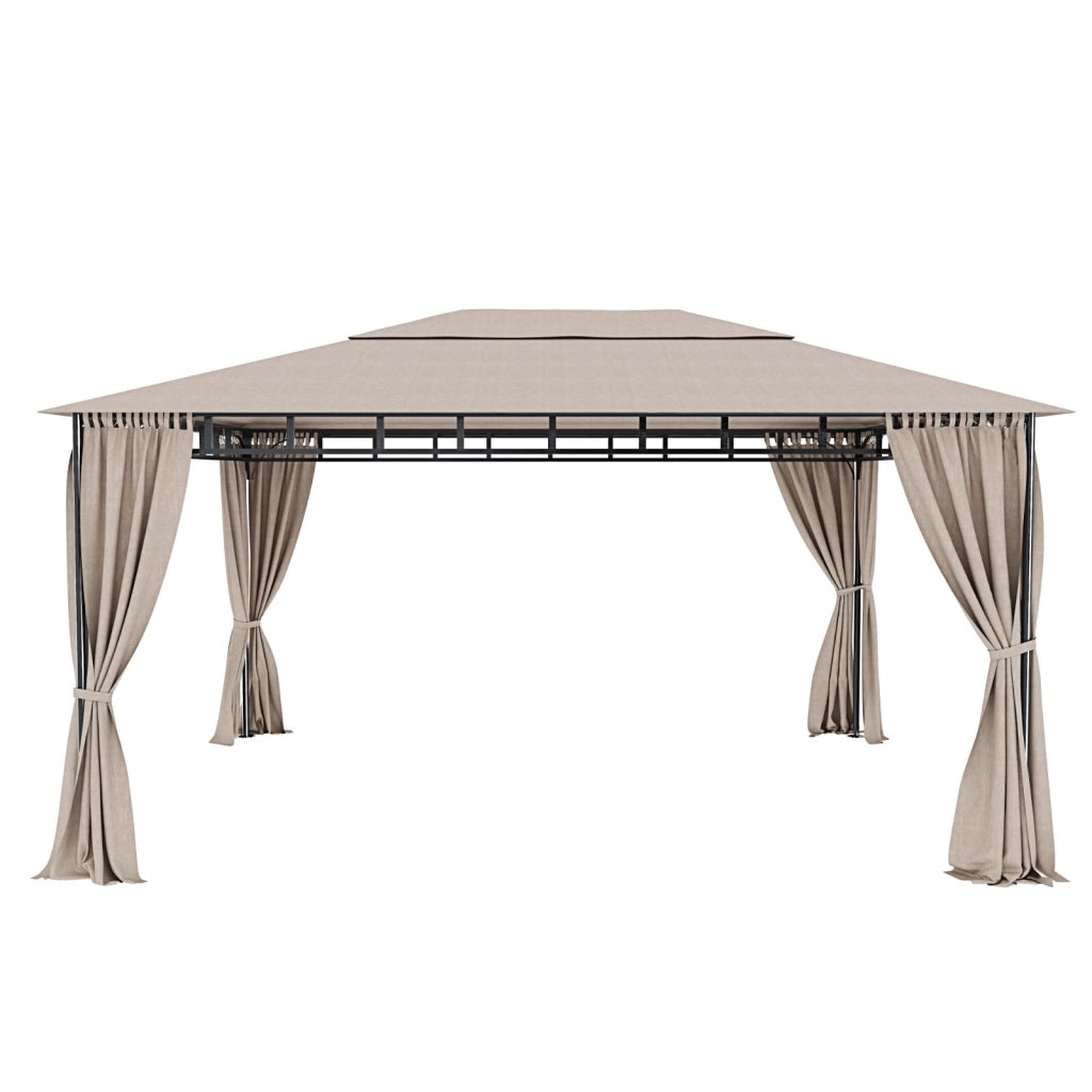 Gazebo Da Giardino 3 x 4 M Con Tende Laterali Richiudibili Struttura In Acciaio Robusto Copertura 180 g/m² Con 4 Teli Laterali Esterno Giardino Piscina Fiere Ombreggiante Privacy Ecrù