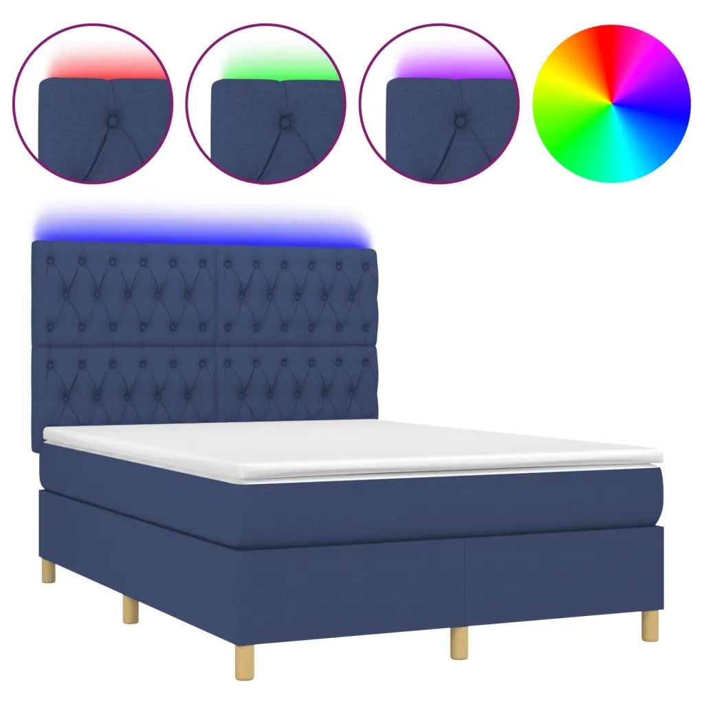 Letto a Molle con Materasso e LED Blu 140x190 cm in Tessuto 3135675
