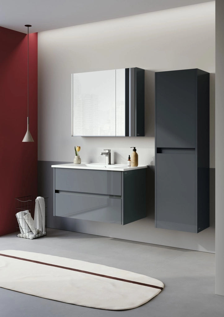 Mobile da bagno con specchio "Arno 80" - 79 x 16 x 66 cm - Grigio / Antracite