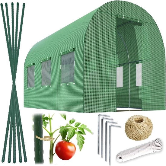 Tunnel di vaso climatizzato con struttura in acciaio set 2 x 3 x 2 m 6 m2 verde con supporti per piante accessori