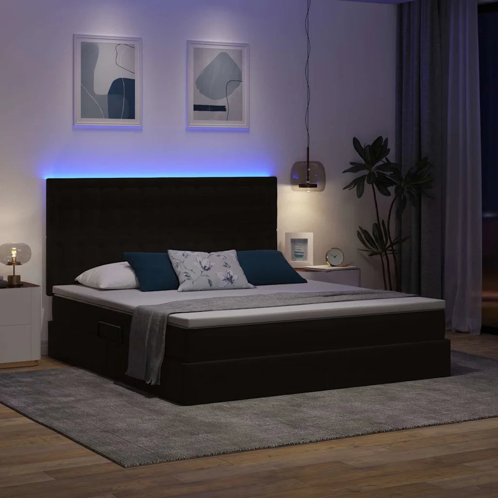 Letto con contenitore LED e materasso Nero 180 x 200 cm Velluto