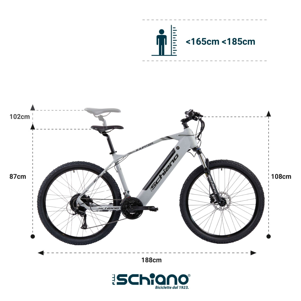 F.lli Schiano  E-Jupiter, Bici Elettrica Mountain Bike 27.5 Inches per Adulti, 36V 14Ah Batteria Rimovibile, Motore 250W
