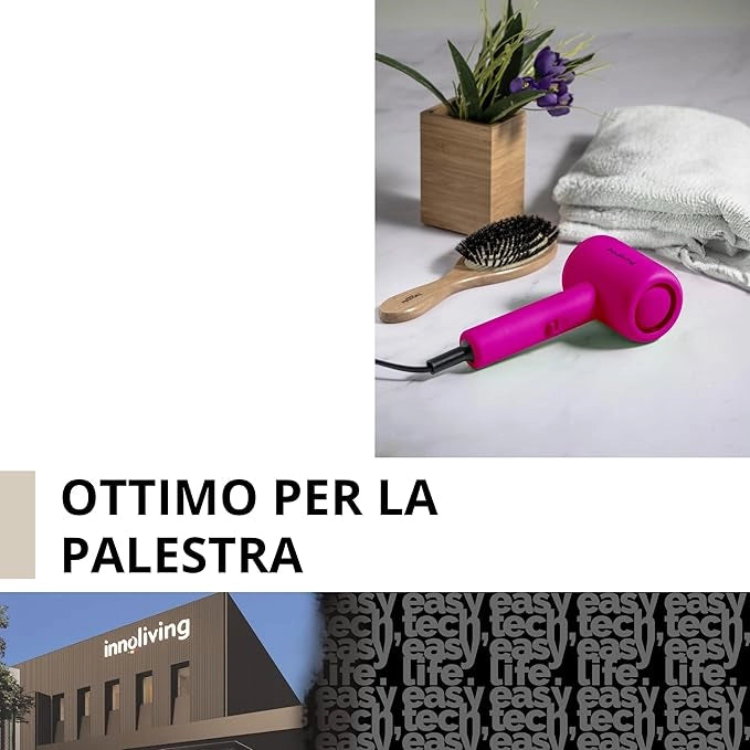 Innoliving Asciugacapelli Mini INN-612 Rosa, Compatto e Pieghevole, 1200W, Doppia Velocità, Disponibile in Vari Colori, Design Portatile per Viaggi e Palestra