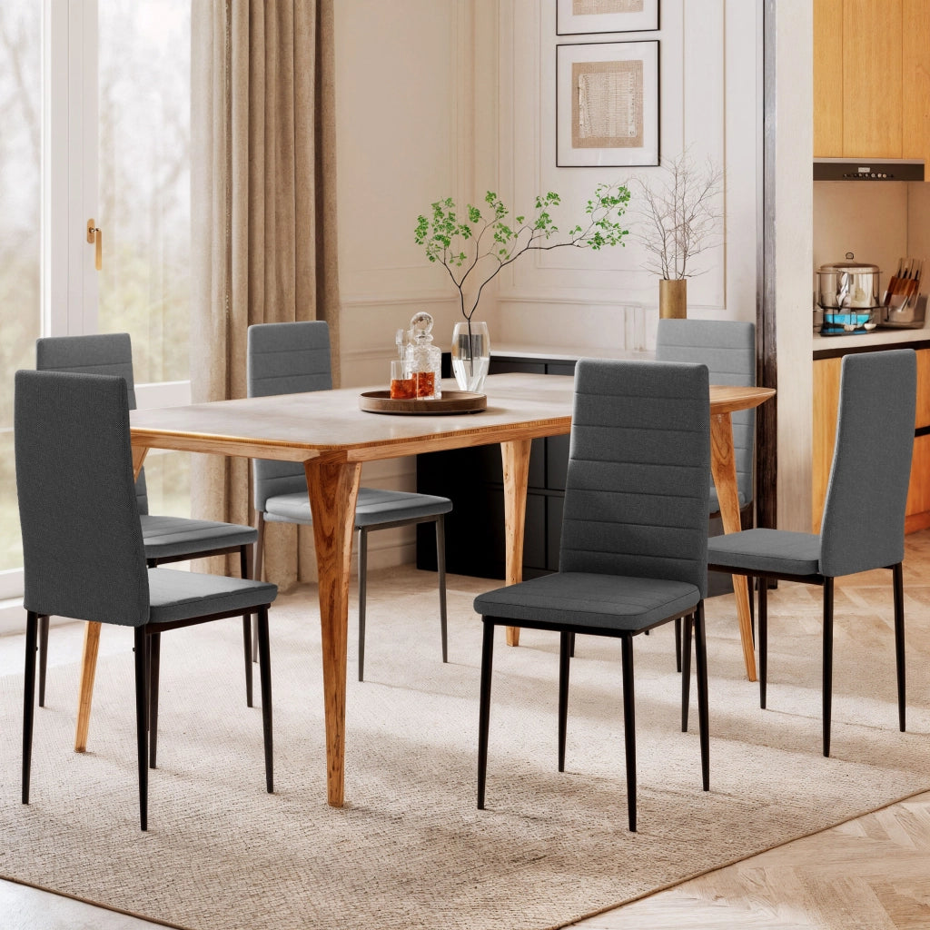 Set di 6 Sedie da Pranzo Imbottite in Tessuto con Schienale Alto e Gambe in Metallo 41x50x97 cm Grigio ¨C Minimal