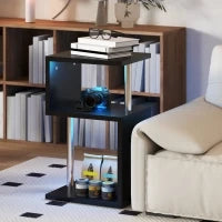 Tavolino con Luce LED a 3 Livelli con Ripiani e Struttura in Alluminio per Salotto Camera da Letto 44x38x75 cm Nero