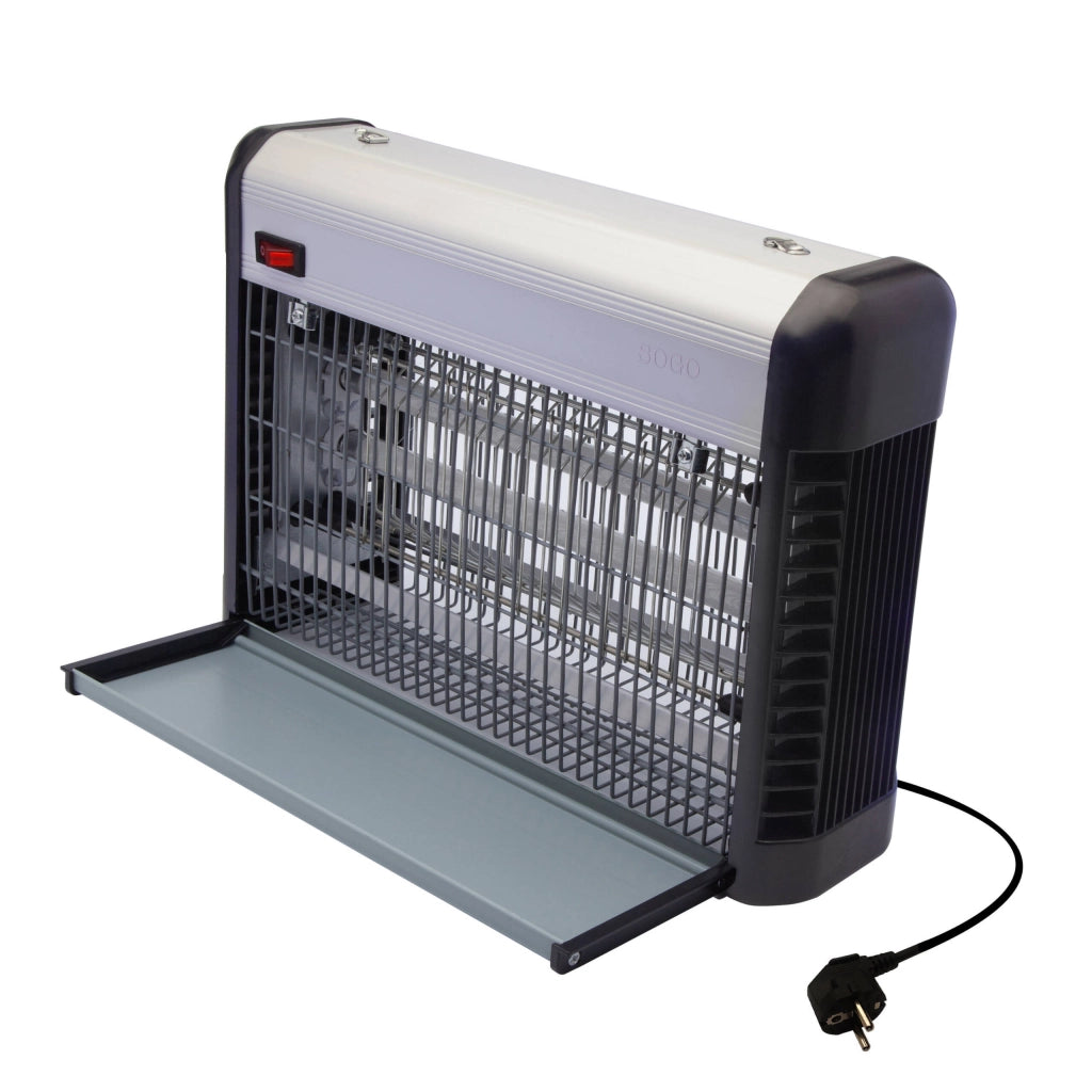 Lampada antizanzare elettrica UV-A LED 27W, copertura 50mq, griglia elettrificata doppio tubo 8W, vassoio raccolta estraibile - SOGO