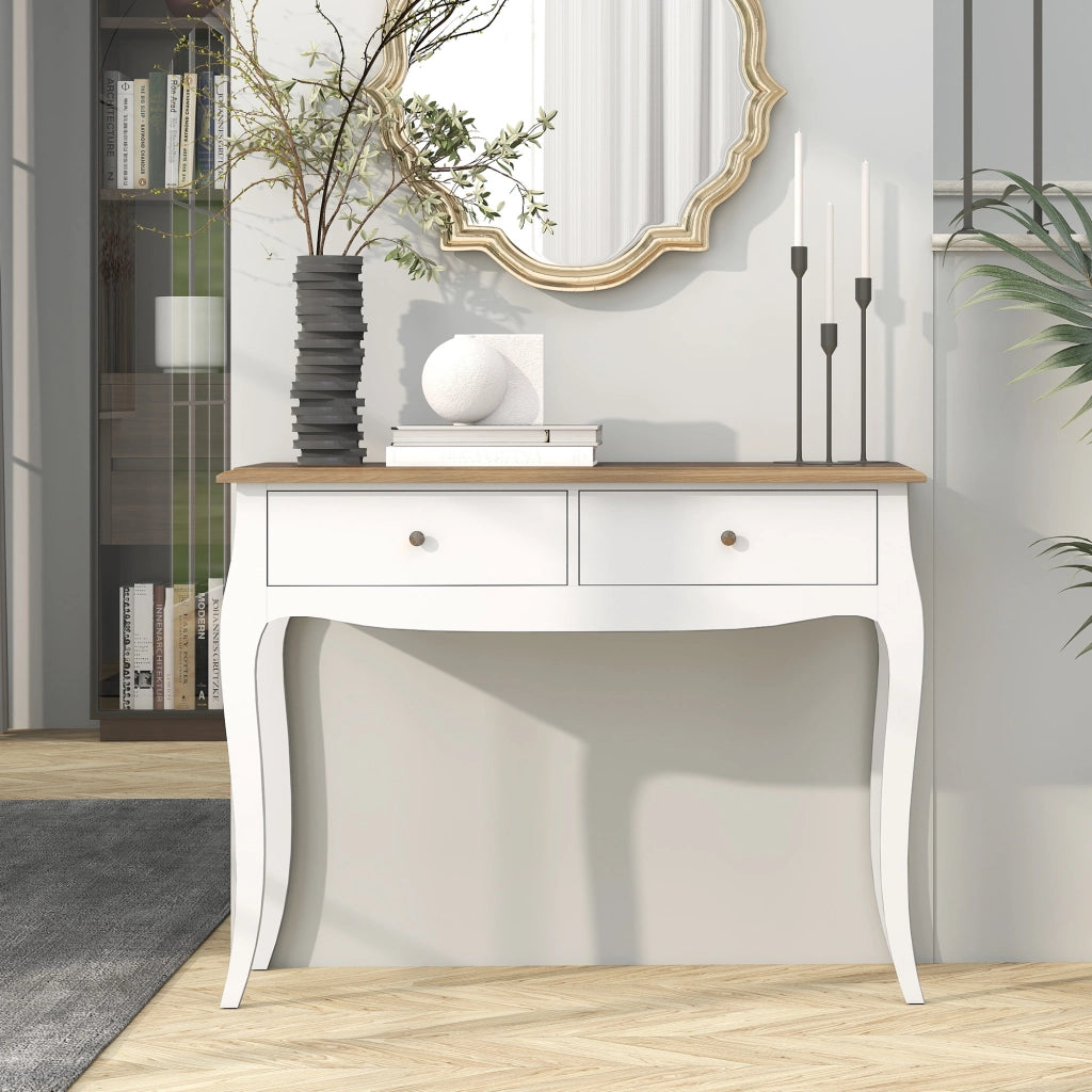 Tavolo Consolle ¨C zephmum ¨C Bianco e Marrone Scuro, Legno, 100x35x76.5 cm